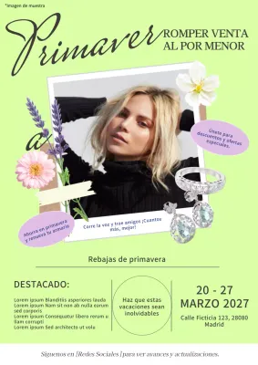 Anuncio de rebajas de primavera moderno en verde y morado