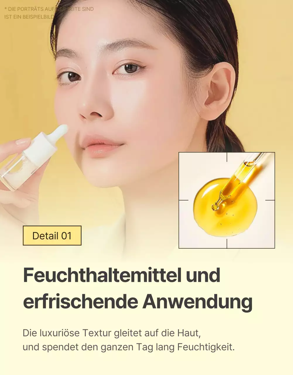 Einfache, mobil-optimierte, detaillierte Hautpflege-Kosmetikwerbung in Gelb und Orange