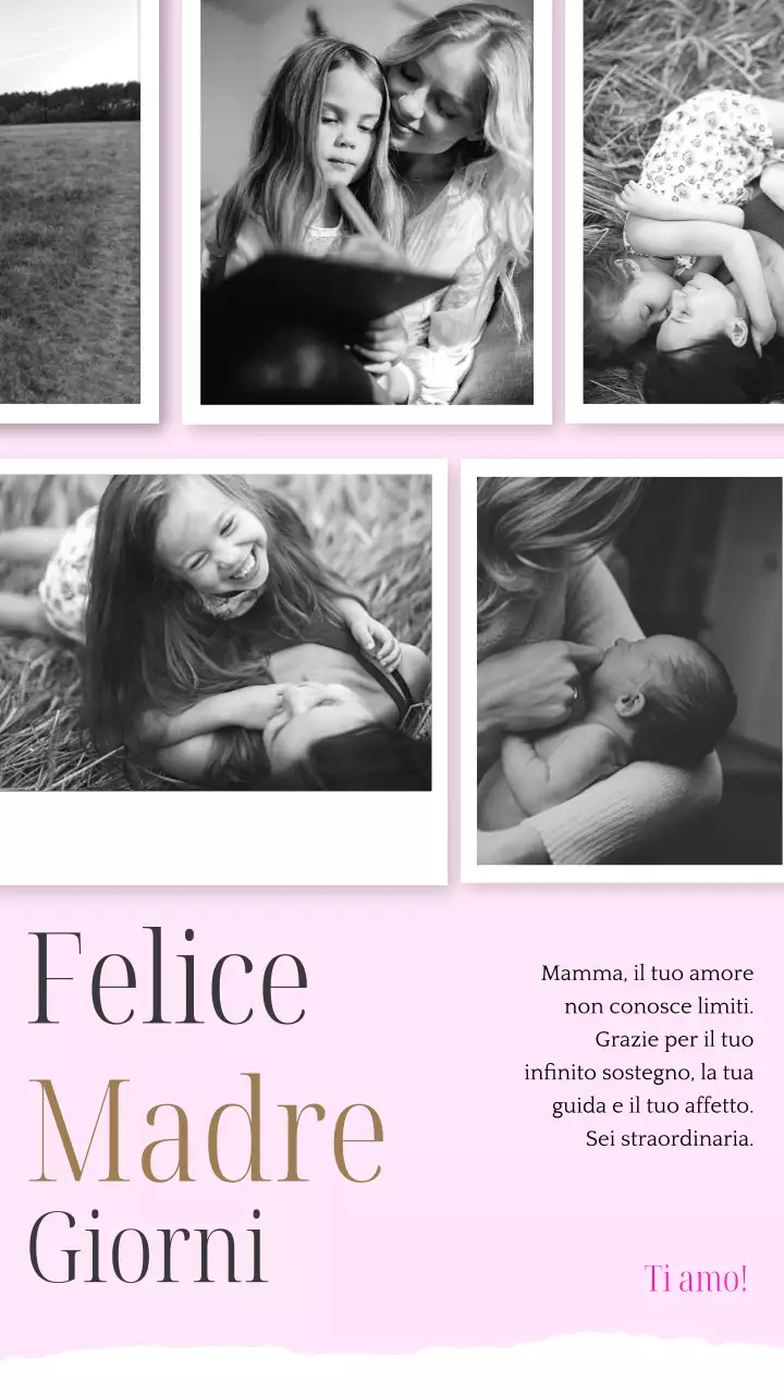 Collage di foto semplici e minimaliste in grigio Storia internazionale della festa della mamma su Instagram