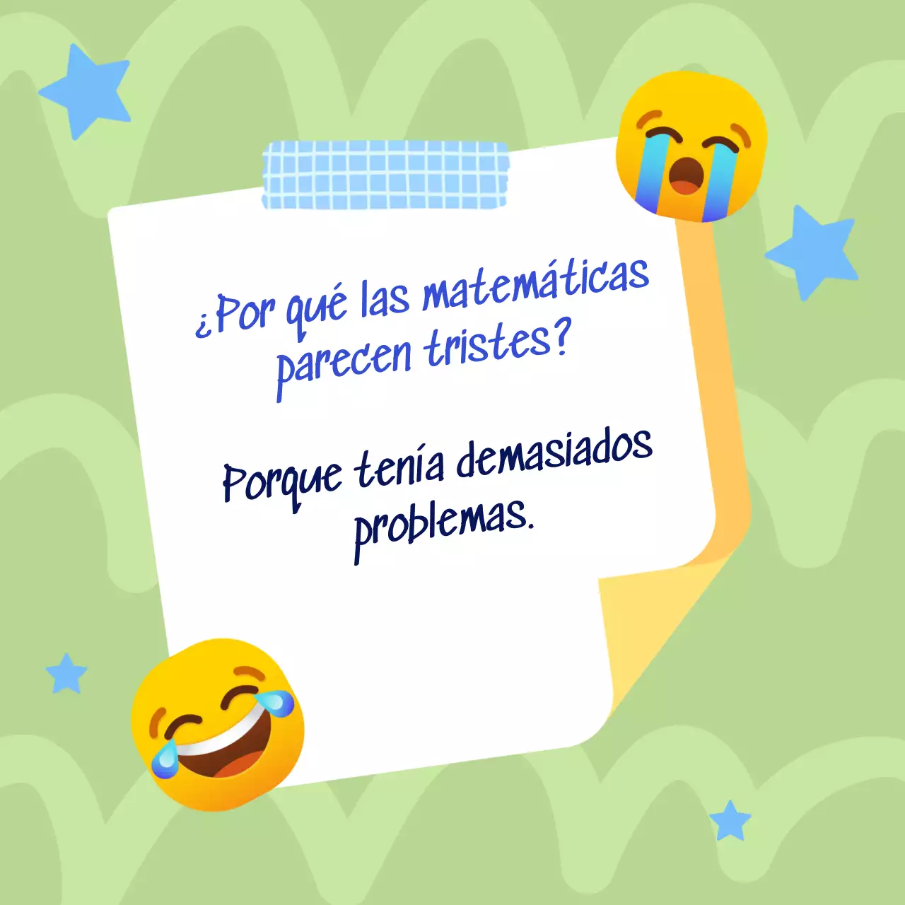 Nota de broma del Día de los Inocentes en estilo garabato azul de moda