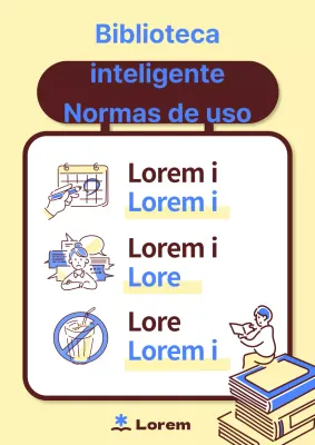 Sencillo anuncio amarillo y azul de las normas de la biblioteca