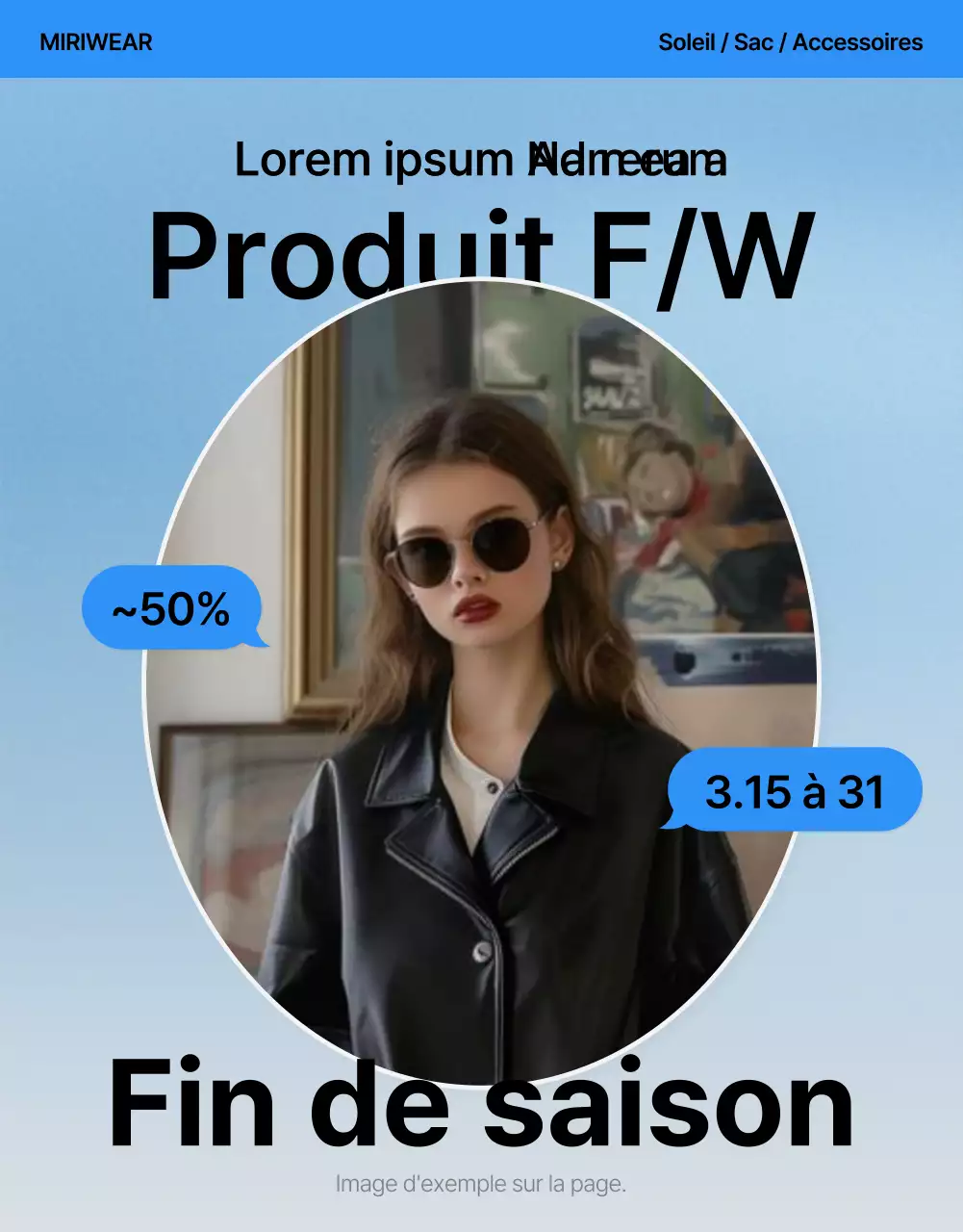 Promouvoir une page de détail mobile de mode bleue et blanche à la mode