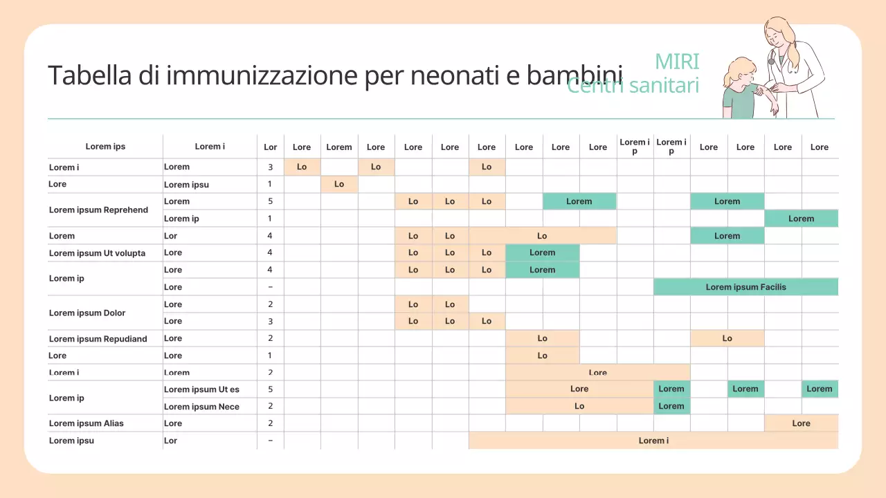 Una simpatica guida alle vaccinazioni in beige e menta