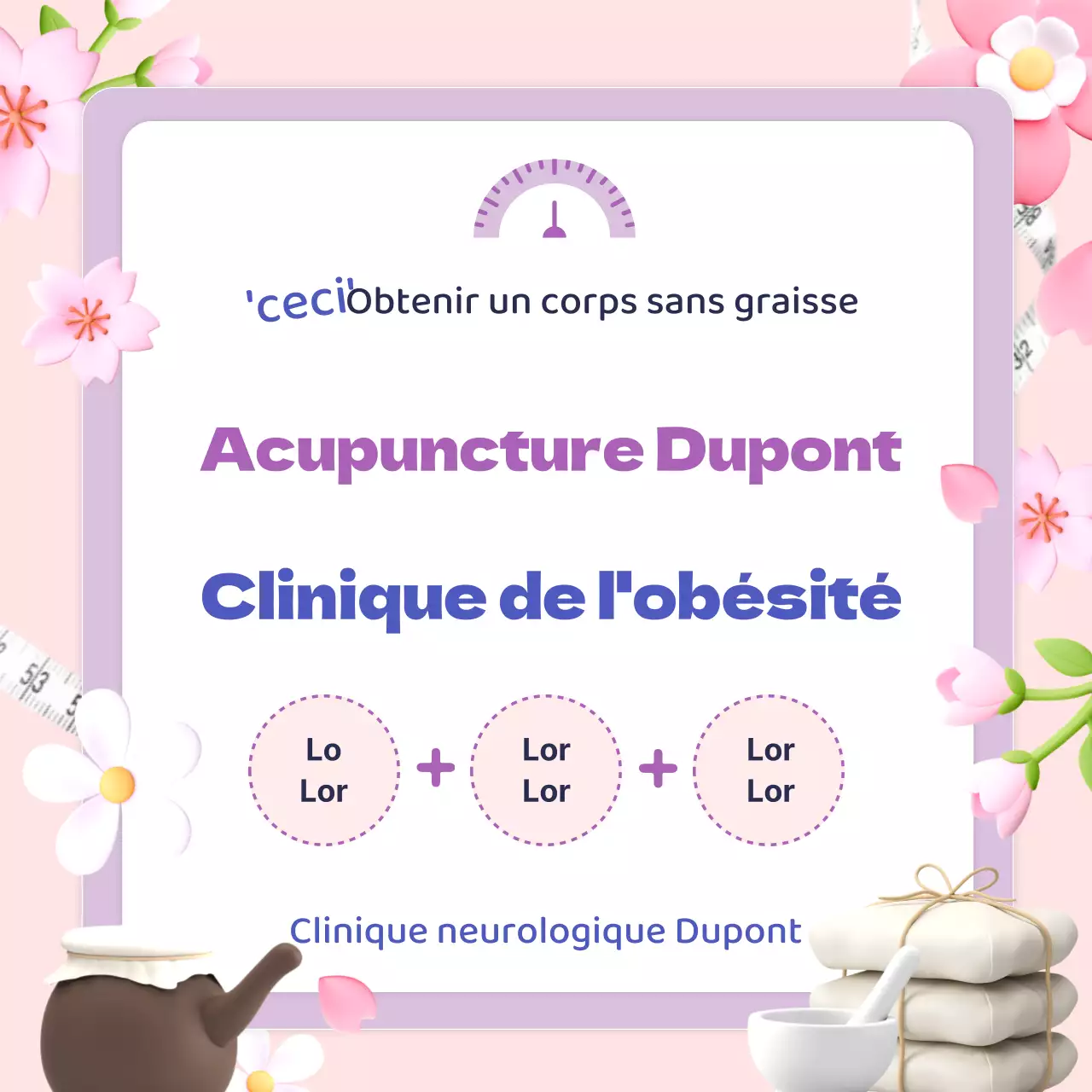 Promotion de la clinique d'obésité d'une clinique coréenne avec une jolie fleur printanière de couleur mauve.