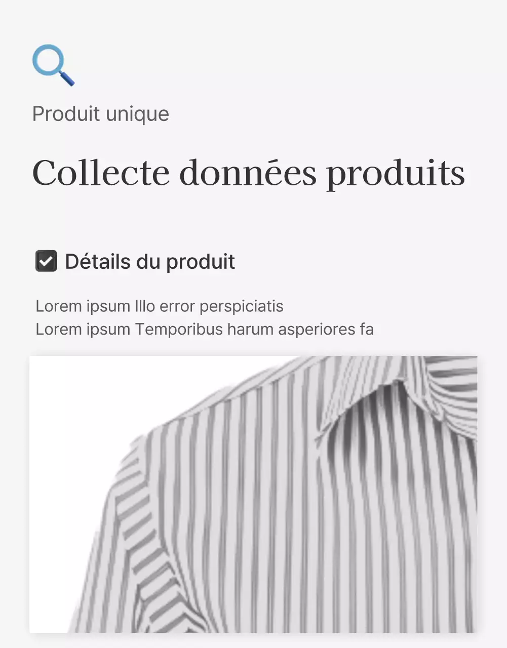 Descriptions détaillées de produits ou publicités pour un centre commercial de mode, décorées avec un style simple d'emojis blancs et gris.