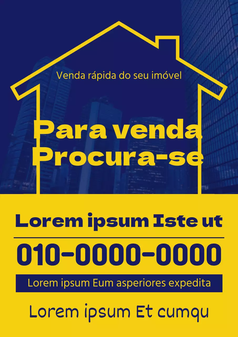 Um simples anúncio de venda de um imóvel em azul e amarelo
