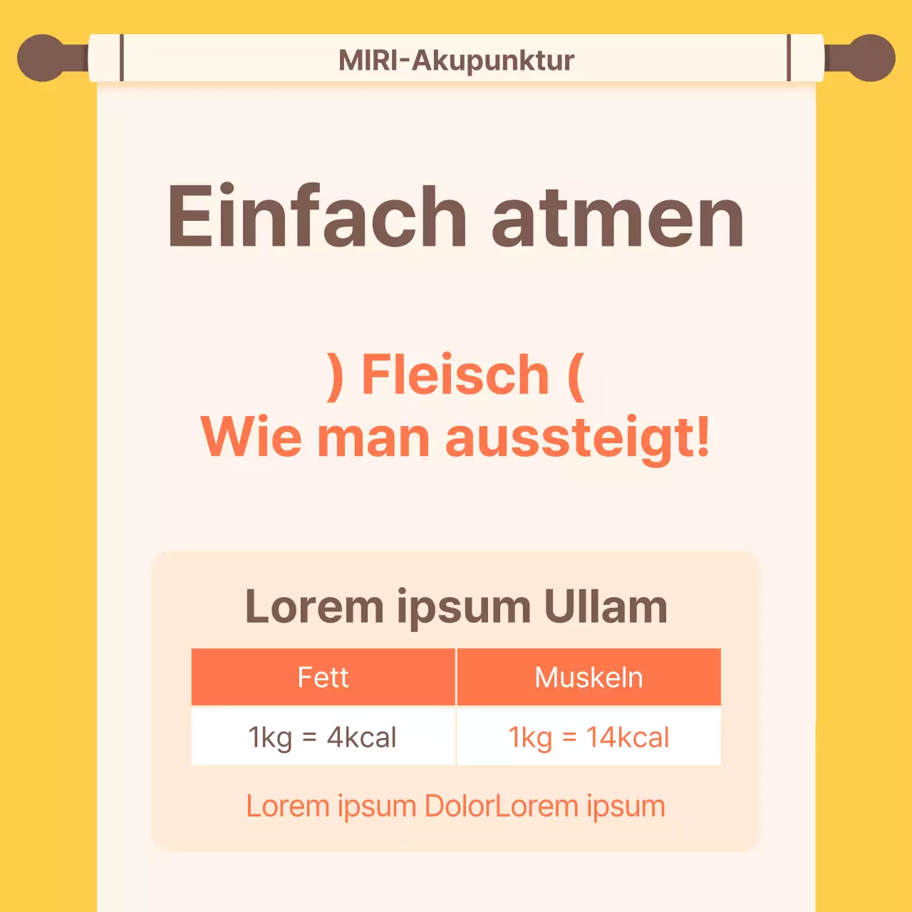 Kitschige orange und gelbe Diät Chinesische Medizin Klinik Werbung