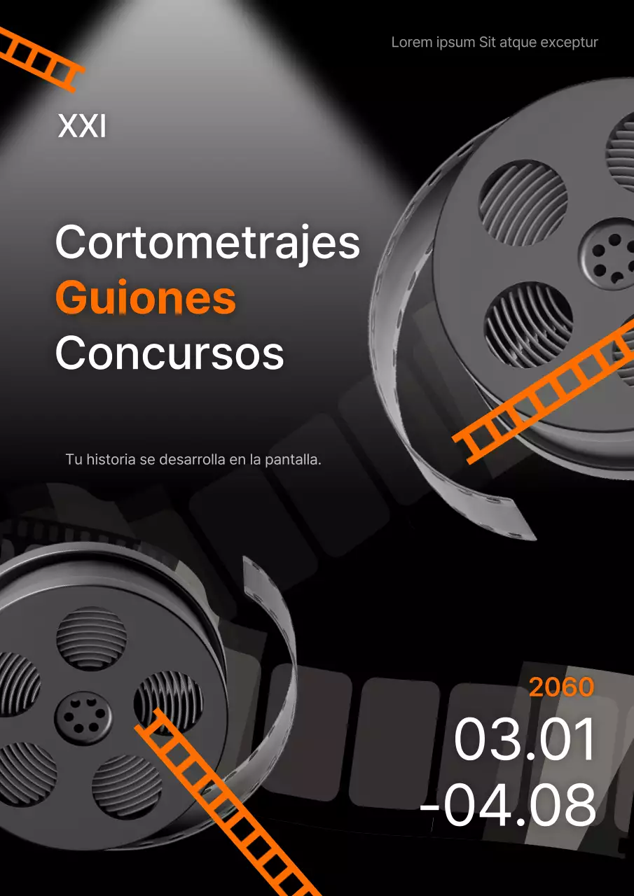 Promover un concurso de guiones de cortometrajes con acentos naranjas y negros