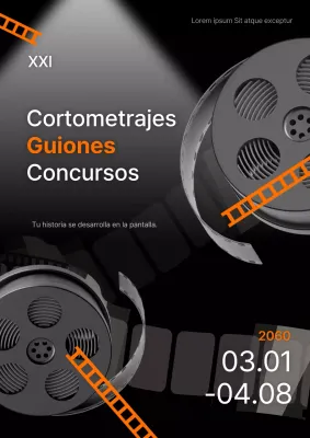 Promover un concurso de guiones de cortometrajes con acentos naranjas y negros