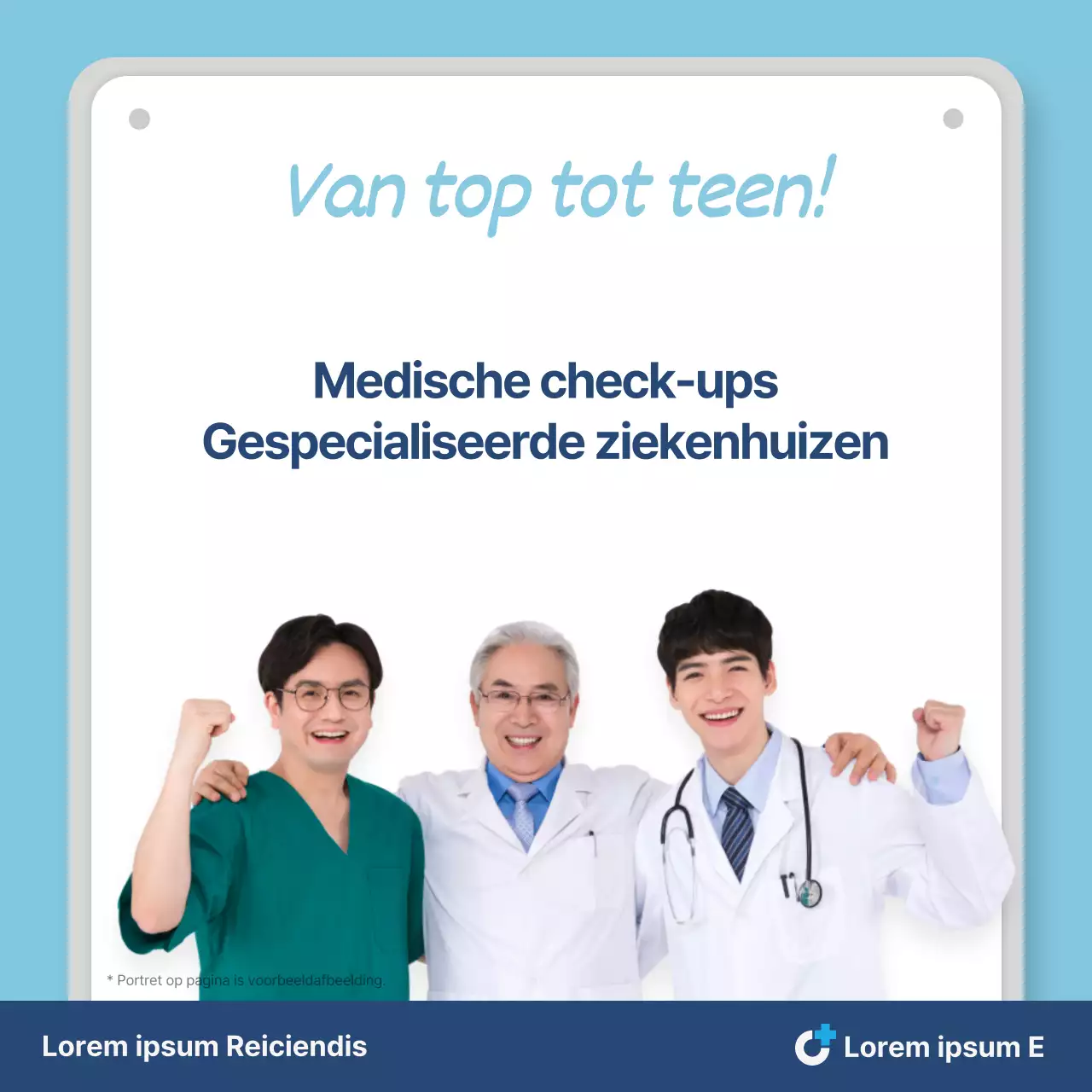 Een eenvoudige kliniek voor gezondheidscontrole promoten in lichtblauw en marineblauw