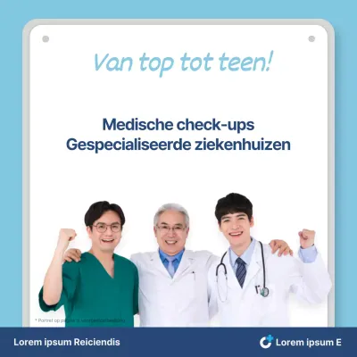 Een eenvoudige kliniek voor gezondheidscontrole promoten in lichtblauw en marineblauw