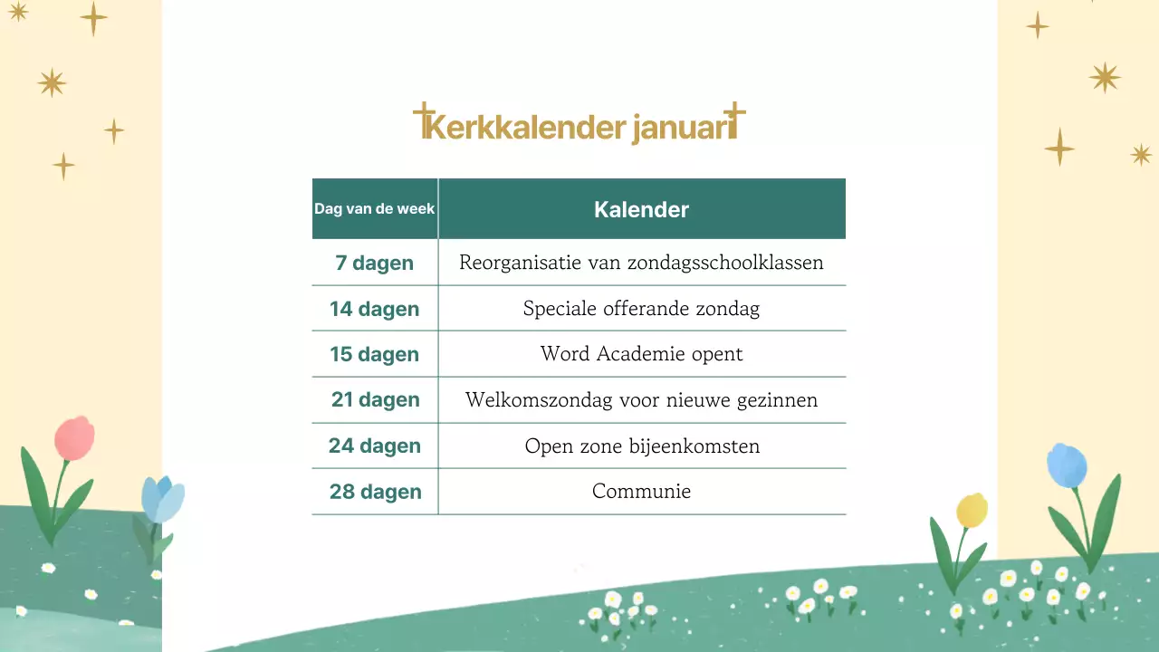 Een leuke geel met groene gids voor kerkdiensten