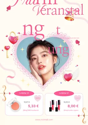 Werbeflyer für eine wunderschöne rosafarbene Frühlingskosmetik-Veranstaltung