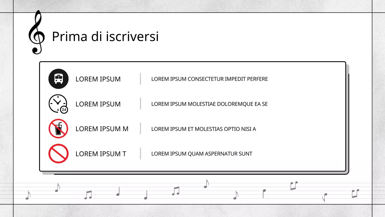 Prospetto della scuola di musica moderna in bianco e nero