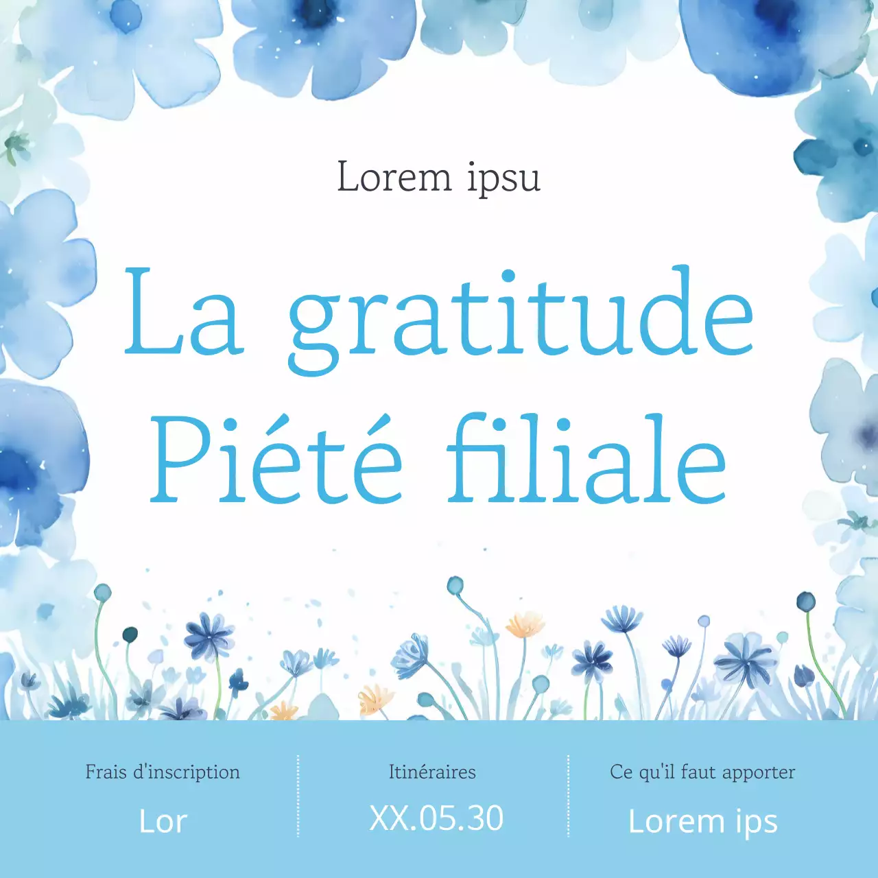 Publicité minimaliste sur la piété filiale dans le domaine du tourisme, sur fond bleu clair