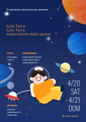 Poster promozionale della Giornata della Chimica in blu navy e arancione