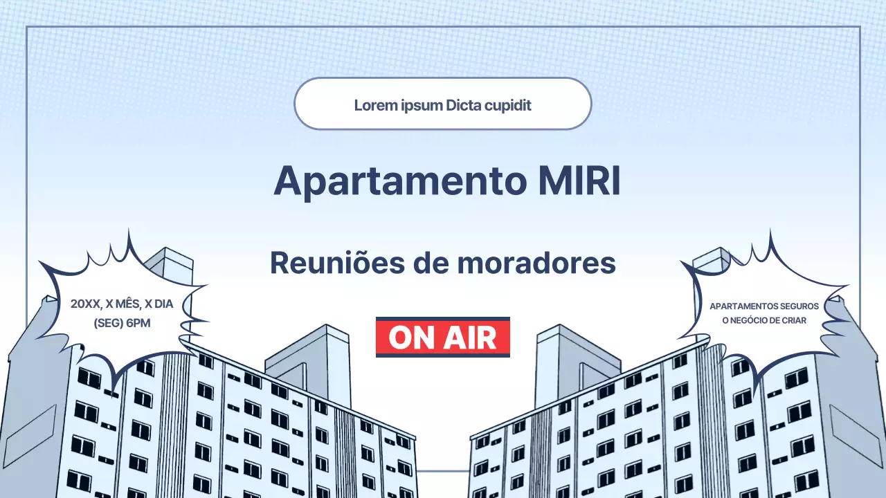 Informações sobre a associação de moradores de apartamentos em azul claro e vermelho acentuado