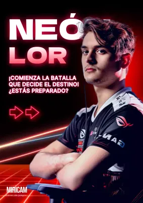 Promoción progamer de inspiración cyberpunk en negro y rojo