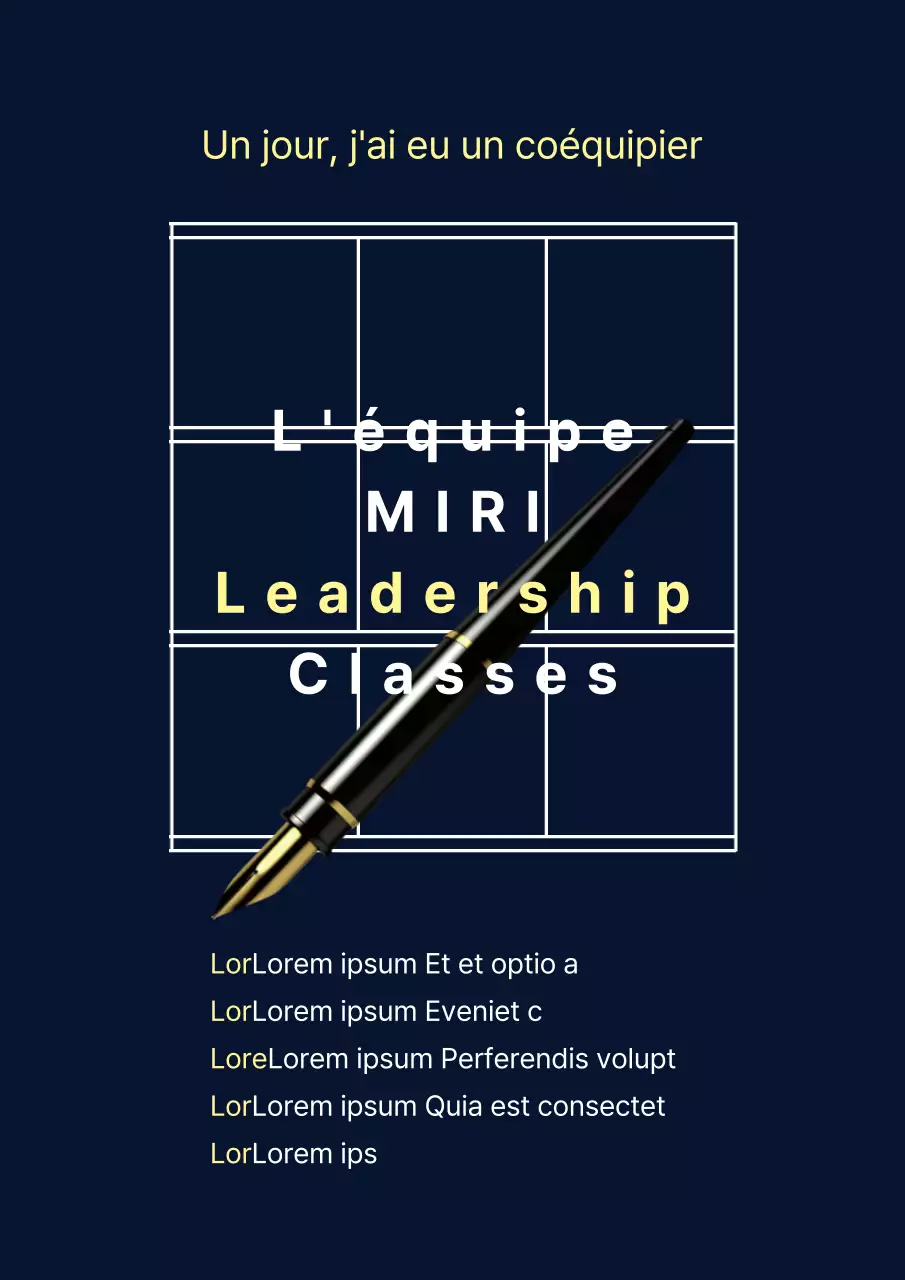 Un dépliant simple, bleu marine et jaune, pour un échange entrepreneurial interdisciplinaire.