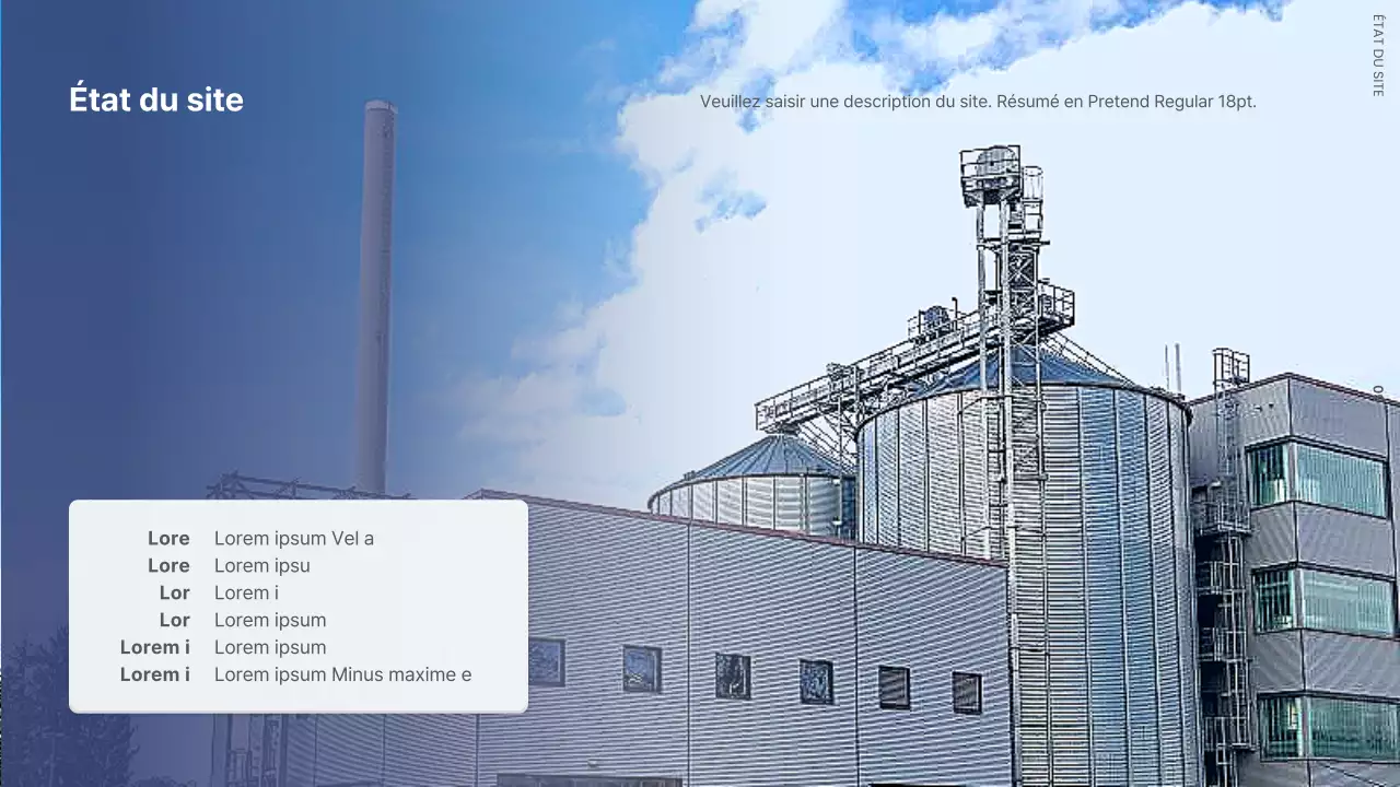 Lettre de motivation d'entreprise avec une usine moderne en noir et blanc et bleu marine