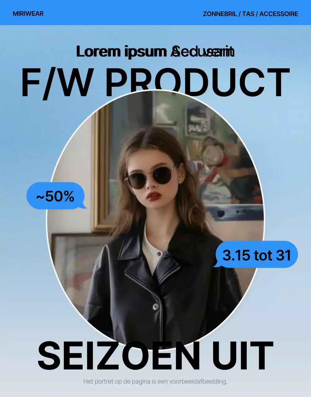 Promoot een trendy blauw-witte fashion mobiele detailpagina