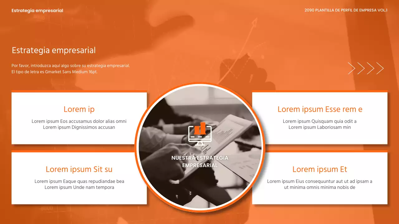 Un moderno membrete de empresa de productos químicos industriales pesados en naranja y blanco