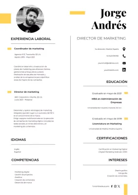 Currículum de director de marketing blanco y minimalista