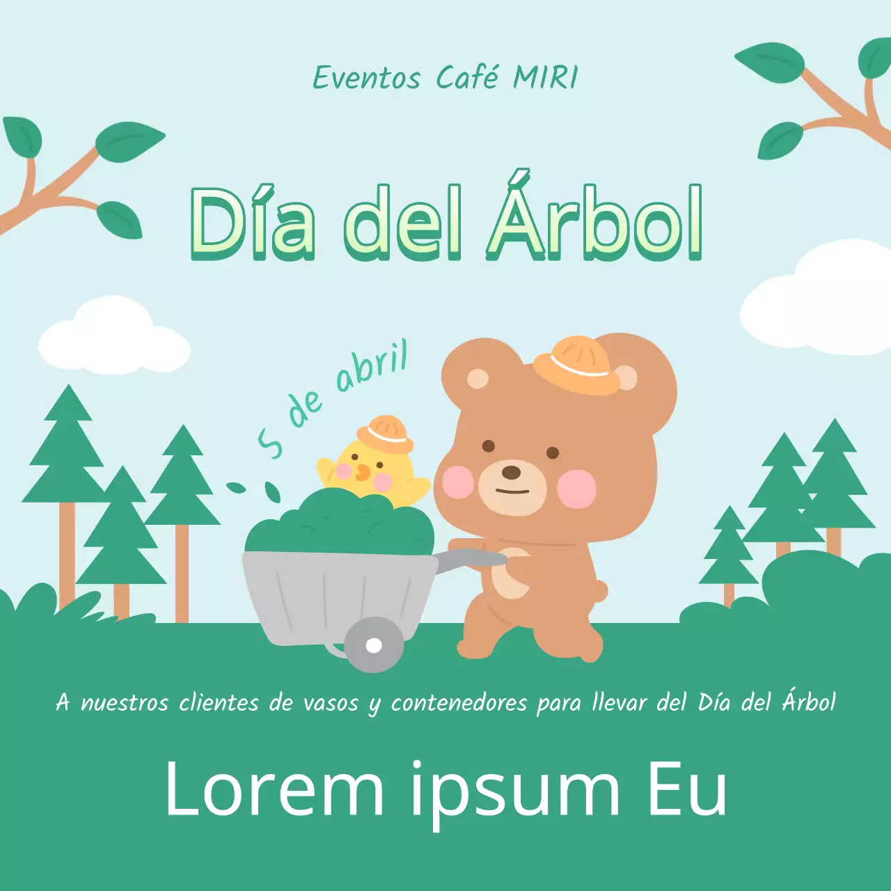 Promocione su venta del Día del Árbol con un bonito diseño en chartreuse y azul claro