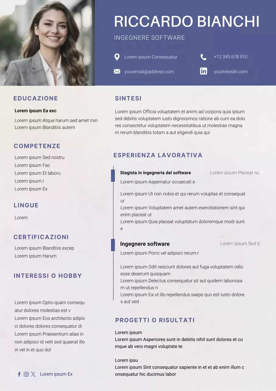 Blu Navy Semplice curriculum dell'ingegnere del software
