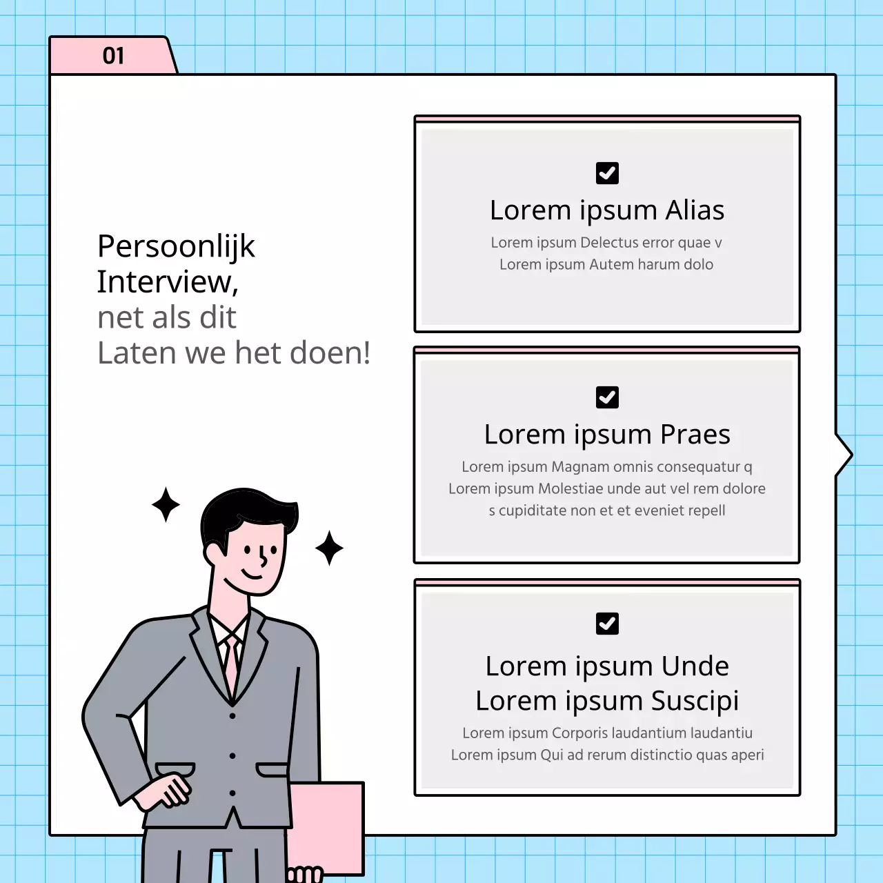 Over eenvoudige interviewstrategieën in lichtblauw en roze
