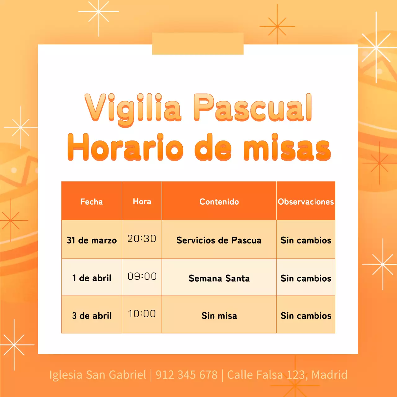 Un anuncio de Pascua pop-art en naranja y amarillo