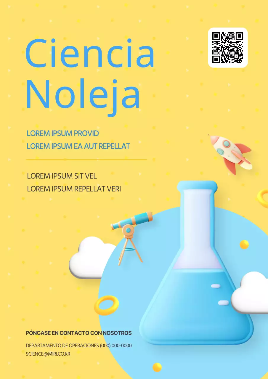 Un moderno anuncio del Día de la Ciencia en azul claro y amarillo