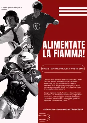 Pubblicità per la celebrazione dello sport moderno in bianco e rosso