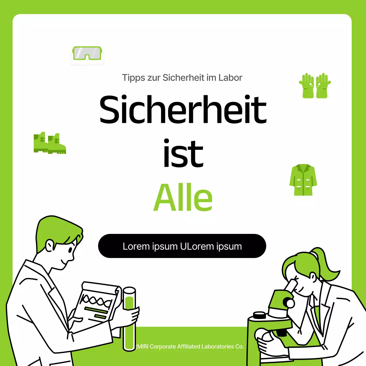 Moderne, lindgrüne Materialien für die Sicherheitsschulung im Labor