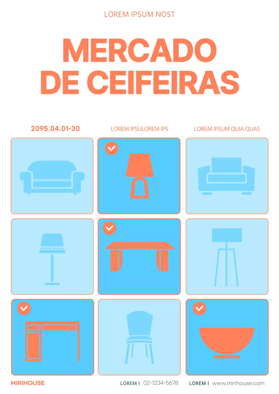 Promover um mercado de mobiliário simples em laranja e azul claro