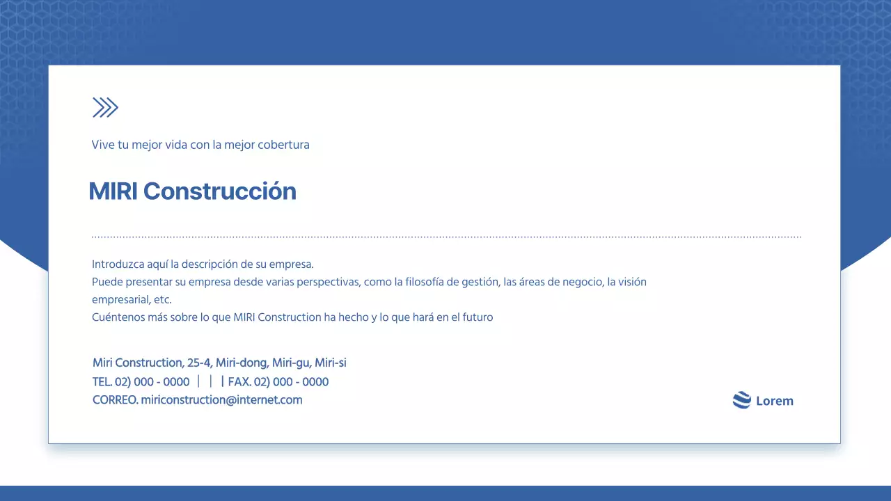 Prospecto de constructor moderno en azul y blanco