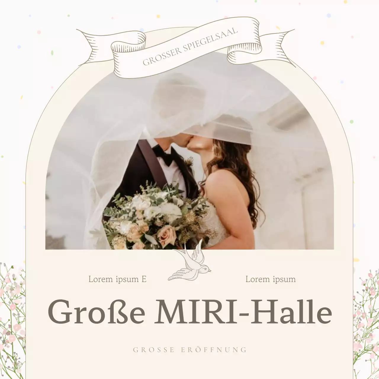 Förderung einer klassischen elfenbein- und beigefarbenen Hochzeitslocation