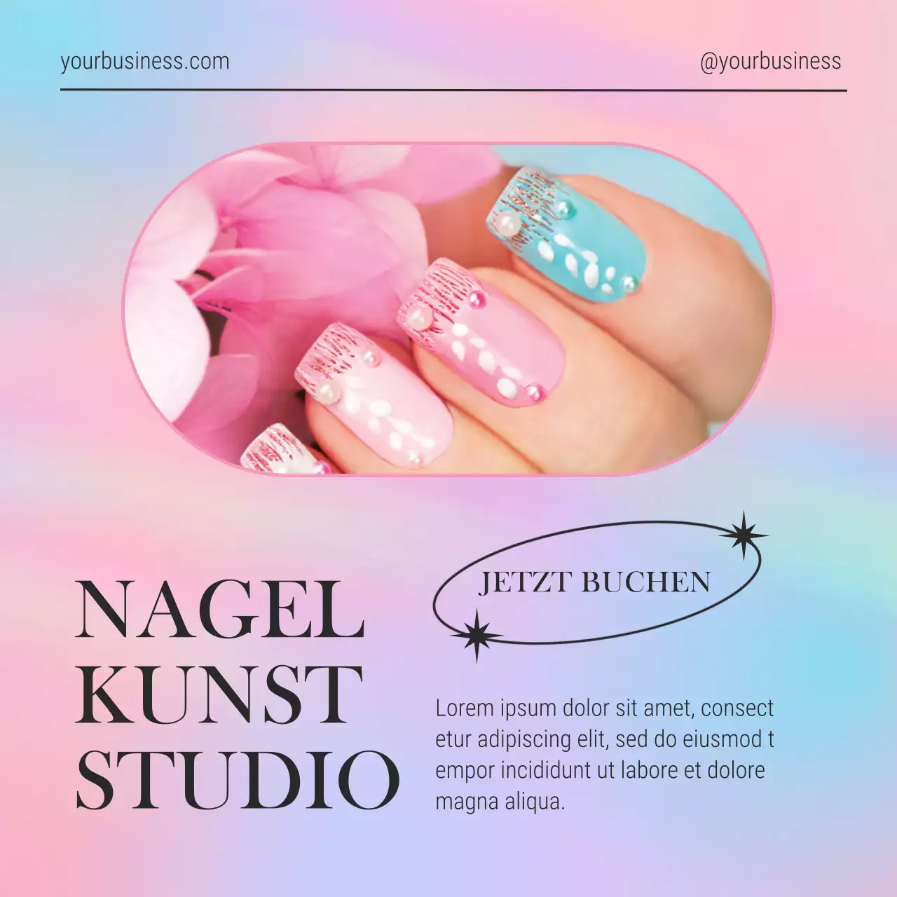 Rosa und blaue elegante Nail Art Studio Förderung