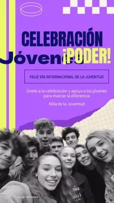 Púrpura y amarillo Publicidad moderna para la celebración del Día Internacional de la Juventud