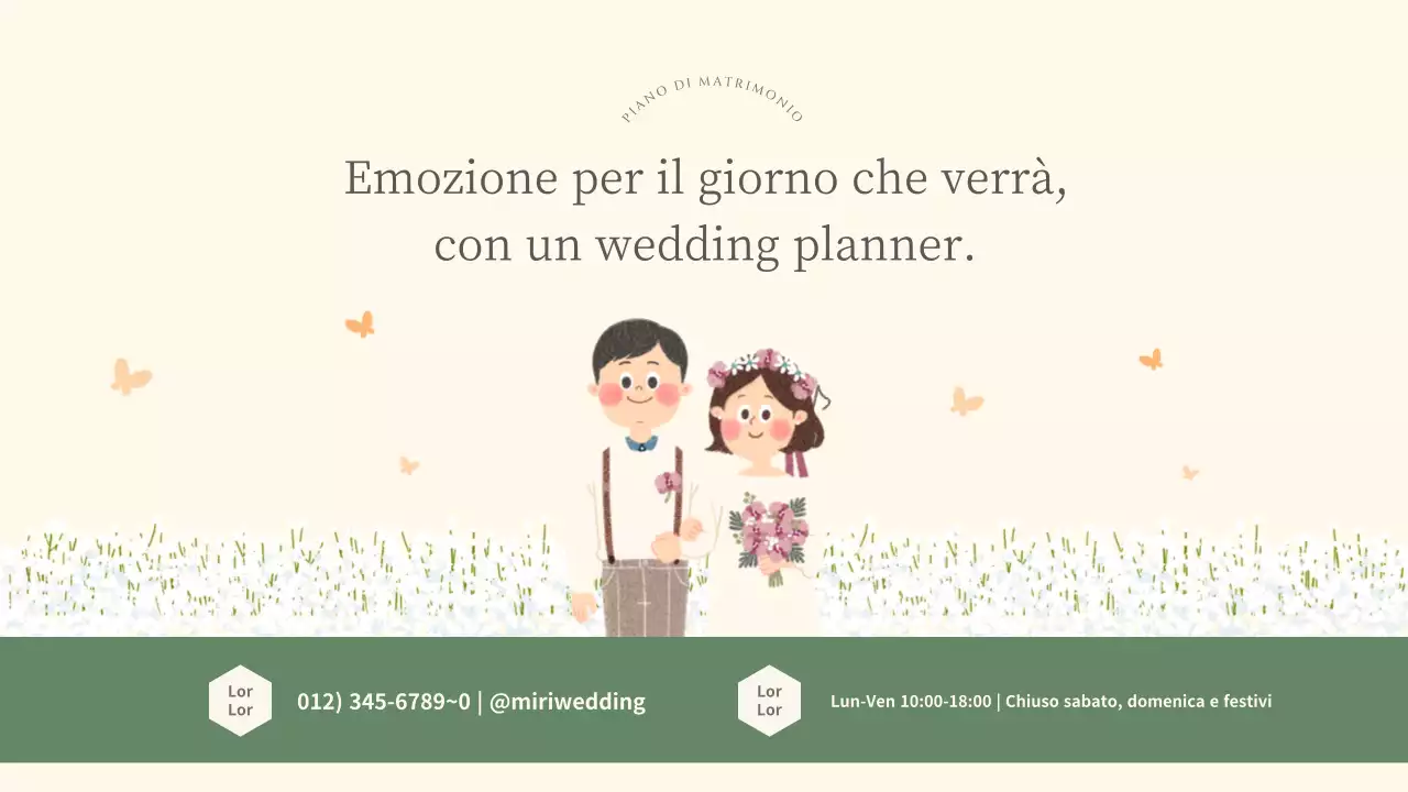 Grazioso piano di marketing per wedding planner in verde e avorio