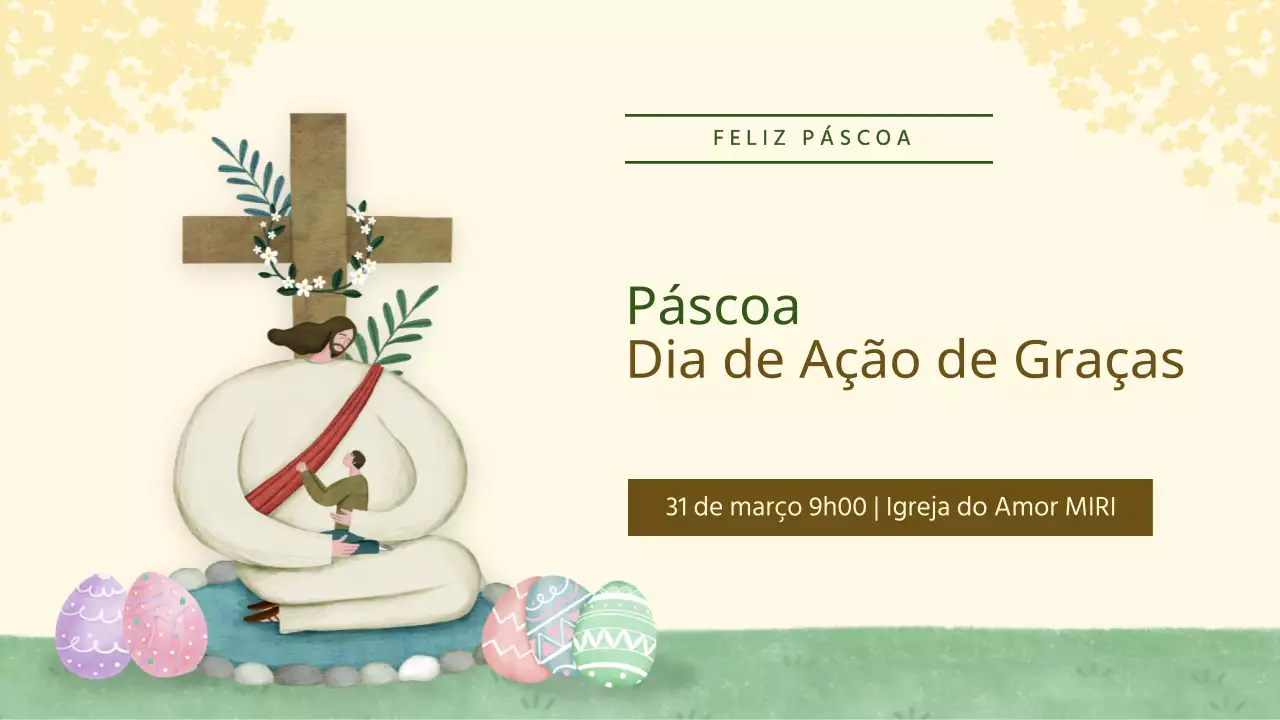 Um anúncio de Páscoa verde e amarelo