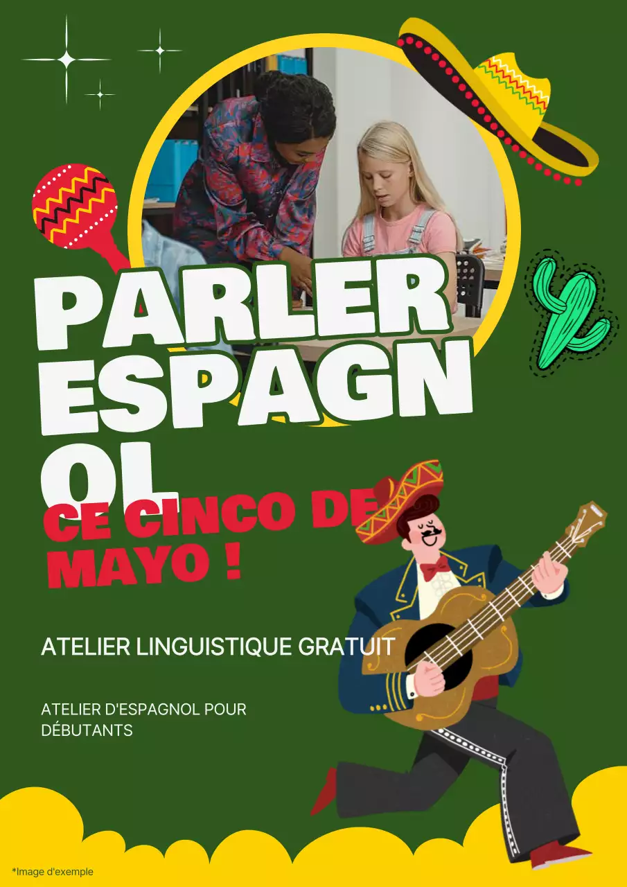 Annonces vertes et jaunes pour les ateliers de langue espagnole