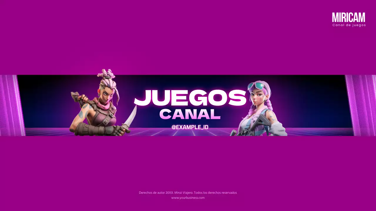 Canal de YouTube de estilo cyberpunk en negro y morado con portada artística