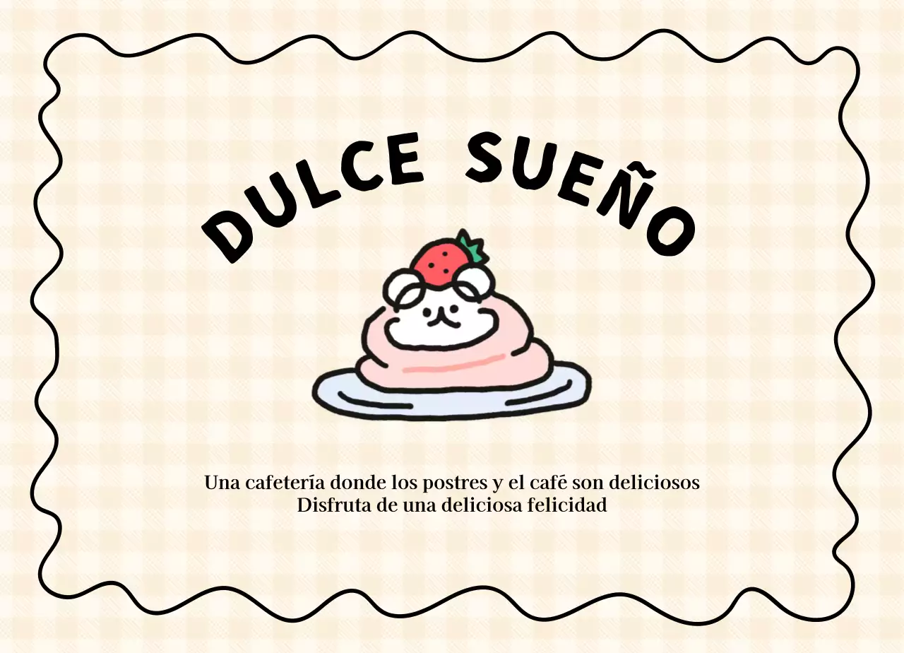 Una bonita y sencilla cafetería de postres con caramelos e ilustraciones de perritos