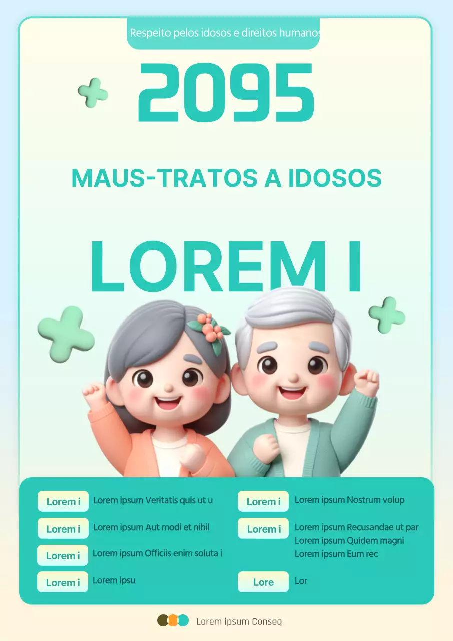Folheto educativo amarelo e cor de menta sobre prevenção de maus-tratos a idosos