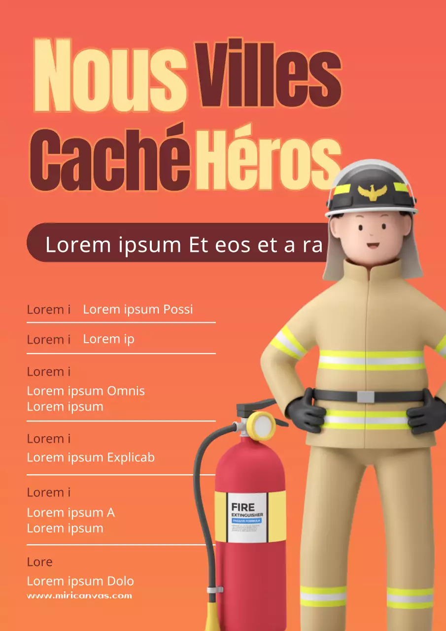 Flyer de recrutement de pompiers en rouge et orange