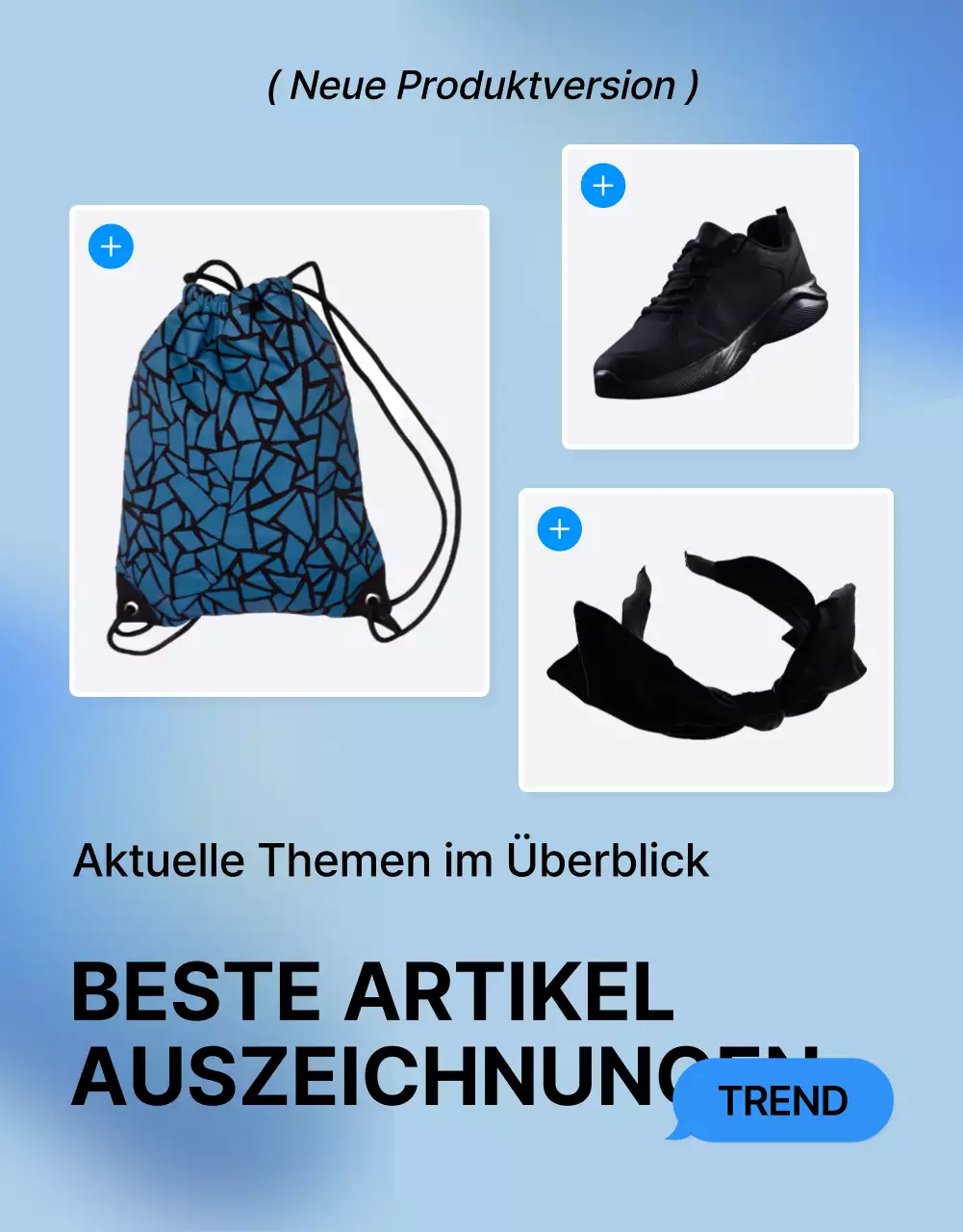 Fördern Sie eine trendige blau-weiße Mode-Detailseite