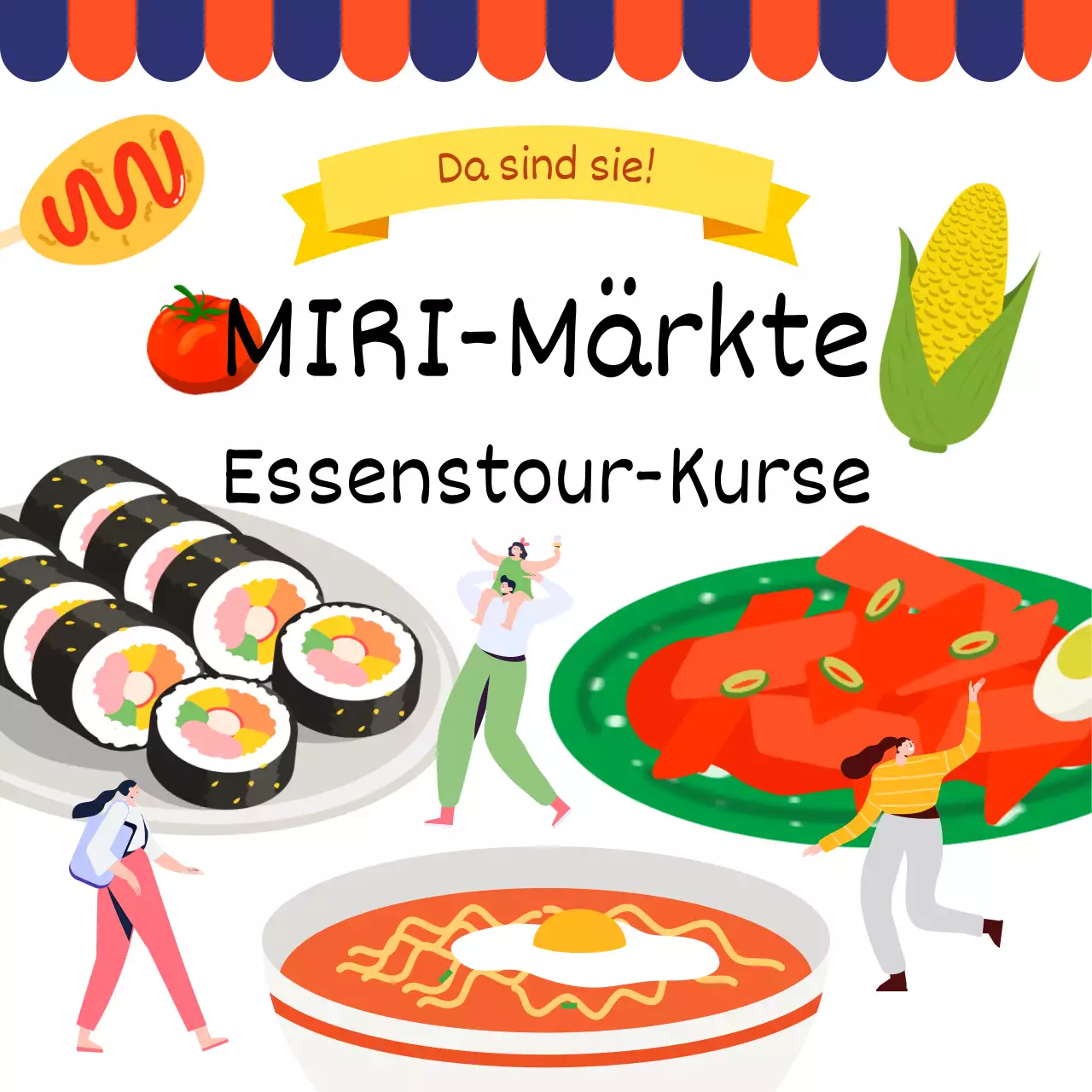 Werbung für einen modernen traditionellen Markt in Rot und Marineblau