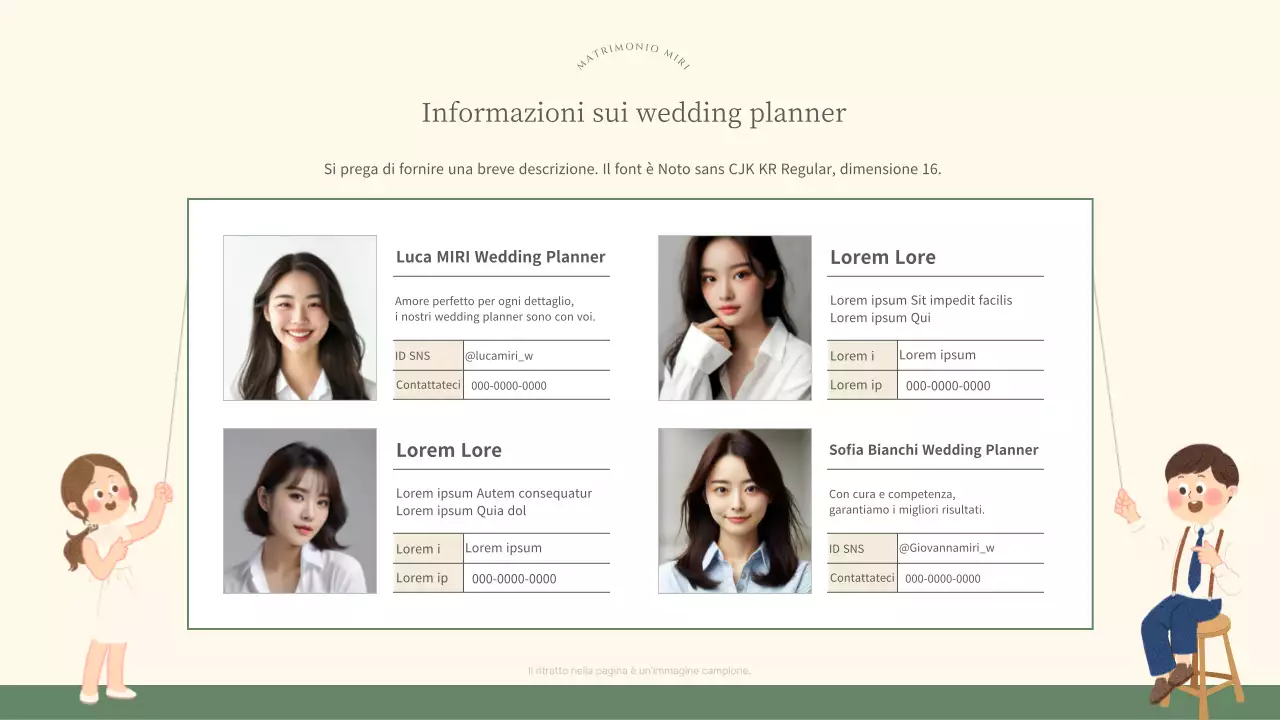Grazioso piano di marketing per wedding planner in verde e avorio