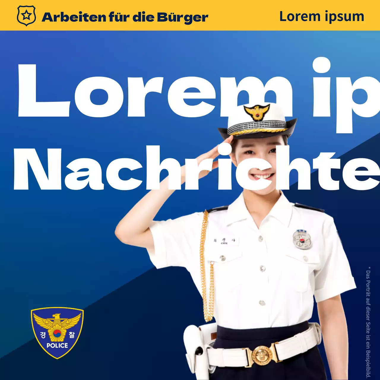 Ein einfacher blau-gelber Newsletter der Polizeistation